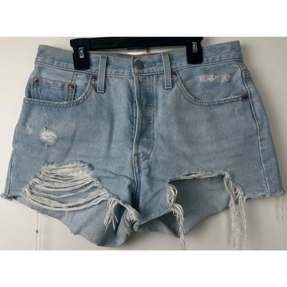 Levis Jeans Premium Shorts 501 Original Fit Distressed Women's Sz 28 Boho B14 - Picture 3 of 7